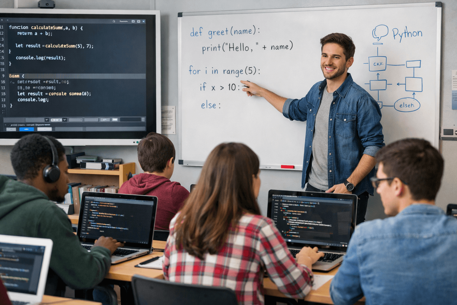 Students learning coding